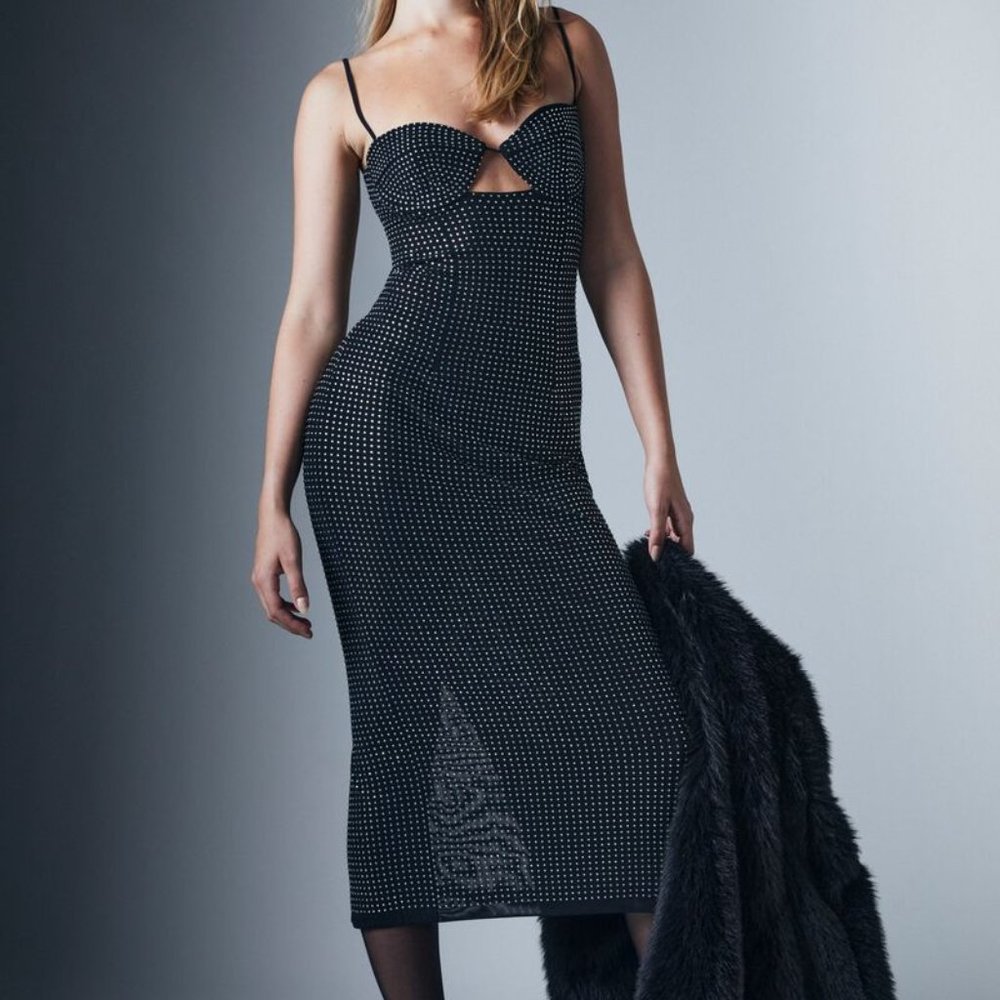 BRAND NEW: Aisha Diamonte Midi Dress Bardot  size 4